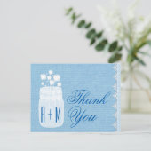 Rustieke Mason Jar en bloemen Bedankt Blue A29 Briefkaart (Staand voorkant)