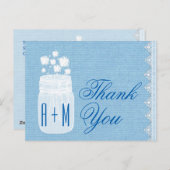 Rustieke Mason Jar en bloemen Bedankt Blue A29 Briefkaart (Voorkant / Achterkant)