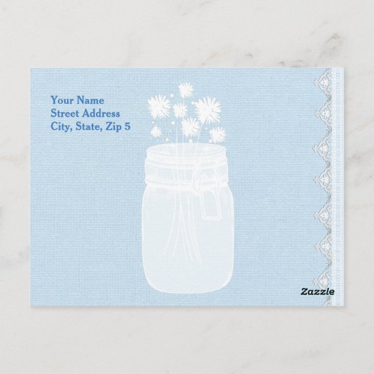 Rustieke Mason Jar en bloemen Bedankt Blue A29 Briefkaart (Achterkant)