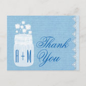Rustieke Mason Jar en bloemen Bedankt Blue A29 Briefkaart (Voorkant)