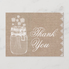 Rustieke Mason Jar en bloemen Dank u Burlap A02 Briefkaart