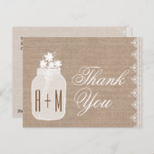 Rustieke Mason Jar en bloemen Dank u Burlap A06 Briefkaart (Voorkant / Achterkant)