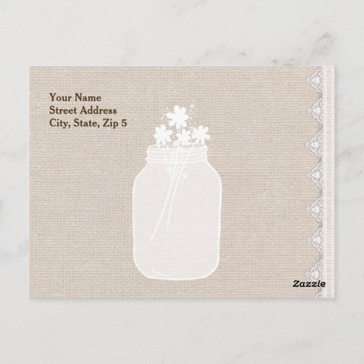 Rustieke Mason Jar en bloemen Dank u Burlap A06 Briefkaart (Achterkant)