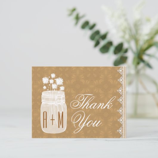 Rustieke Mason Jar en Bloemen Dank U Gold A10 Briefkaart (Staand voorkant)