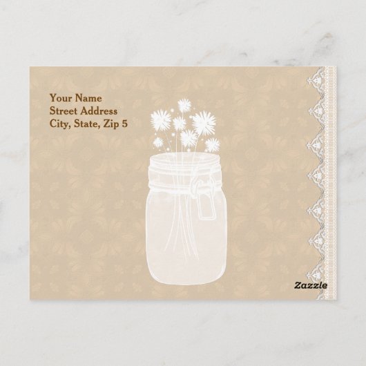 Rustieke Mason Jar en Bloemen Dank U Gold A10 Briefkaart (Achterkant)