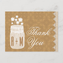 Rustieke Mason Jar en Bloemen Dank U Gold A10 Briefkaart