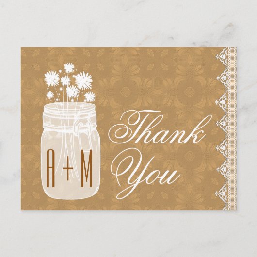 Rustieke Mason Jar en Bloemen Dank U Gold A10 Briefkaart (Voorkant)