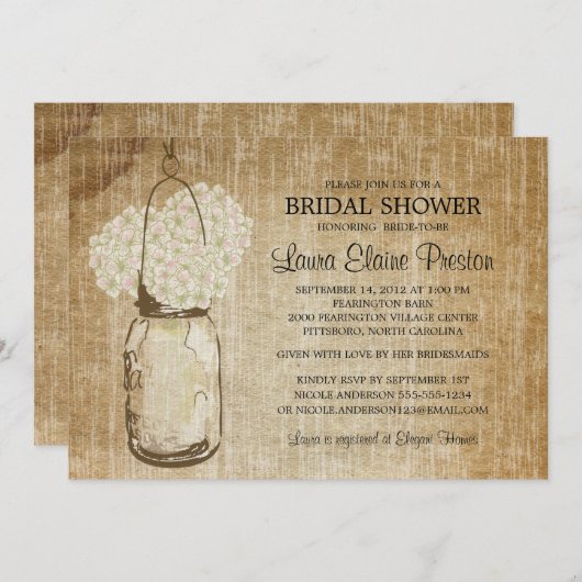 Rustieke Mason Jar en Hydrangeas Kaart (Voorkant / Achterkant)