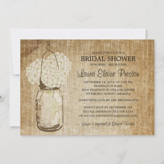 Rustieke Mason Jar en Hydrangeas Kaart (Voorkant)