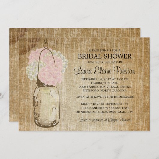 Rustieke Mason Jar en Hydrangeas Kaart (Voorkant / Achterkant)