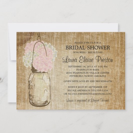 Rustieke Mason Jar en Hydrangeas Kaart (Voorkant)