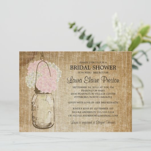 Rustieke Mason Jar en Hydrangeas Kaart (Staand voorkant)