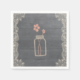Rustieke Mason Jar en Lace Paper Napkins Coral Servet