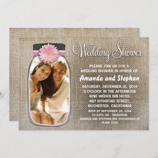 Rustieke Mason Jar en uw foto Trouwdouche Kaart (Voorkant / Achterkant)