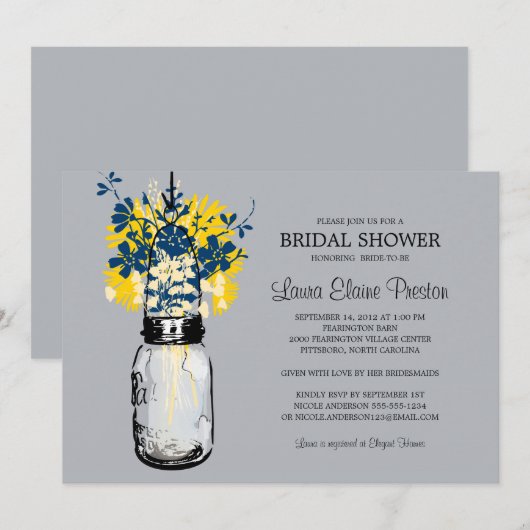 Rustieke Mason Jar en Wildflower Vrijgezellenfeest Kaart (Voorkant / Achterkant)