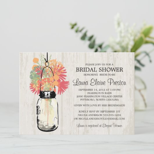 Rustieke Mason Jar en Wildflowers Kaart (Staand voorkant)