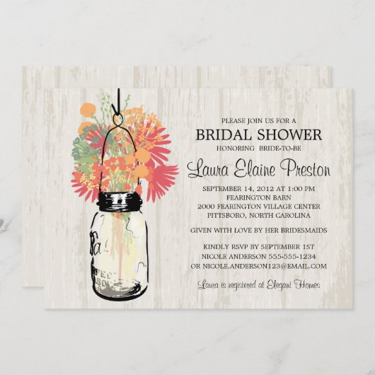 Rustieke Mason Jar en Wildflowers Kaart (Voorkant / Achterkant)