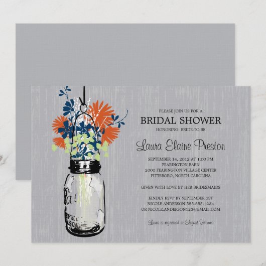 Rustieke Mason Jar en Wildflowers Kaart (Voorkant / Achterkant)