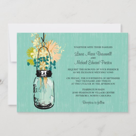 Rustieke Mason Jar en Wildflowers Kaart (Voorkant)