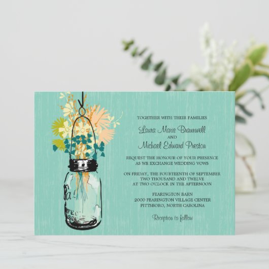 Rustieke Mason Jar en Wildflowers Kaart (Staand voorkant)