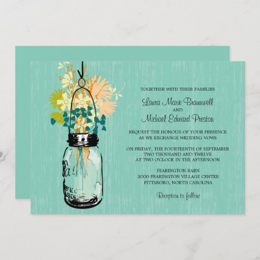Rustieke Mason Jar en Wildflowers Kaart (Voorkant / Achterkant)