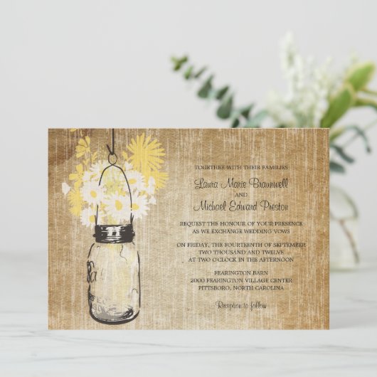 Rustieke Mason Jar en Wildflowers Wedding Kaart (Staand voorkant)