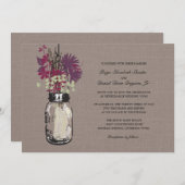 Rustieke Mason Jar en Wildflowers Wedding Kaart (Voorkant / Achterkant)