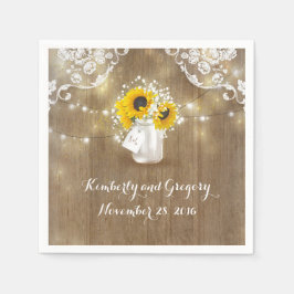 Rustieke Mason Jar en Zonnebloemen met Baby's Brea Servetten
