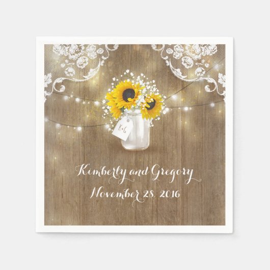 Rustieke Mason Jar en Zonnebloemen met Baby's Brea Servetten (Voorkant)