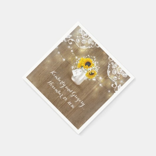 Rustieke Mason Jar en Zonnebloemen met Baby's Brea Servetten (Hoek)