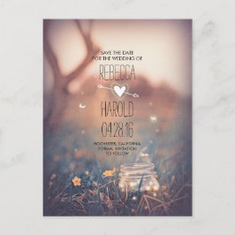 Rustieke Mason Jar Fireflies Natuur Save the Date Aankondigingskaart
