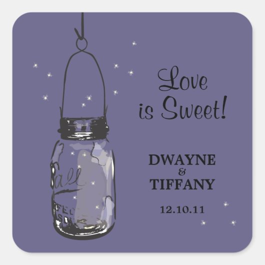 Rustieke Mason Jar & Fireflies Vierkante Sticker (Voorkant)
