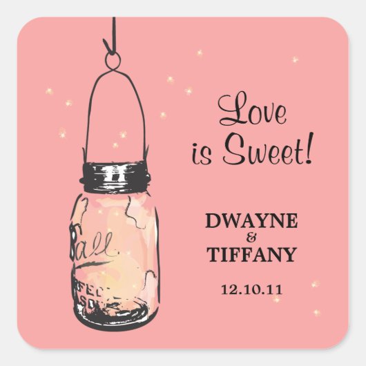 Rustieke Mason Jar & Fireflies Vierkante Sticker (Voorkant)