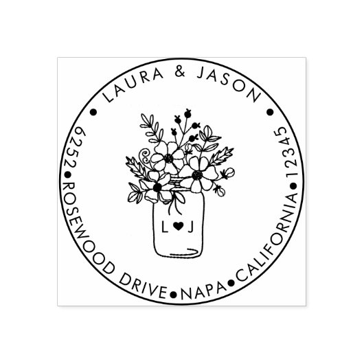 Rustieke Mason Jar Floral Monogrammed Retouradres Rubberstempel (Afrduk)