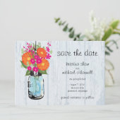 Rustieke Mason Jar Gerber Madeliefjes Bewaar de Da Save The Date (Staand voorkant)