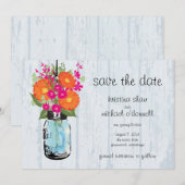 Rustieke Mason Jar Gerber Madeliefjes Bewaar de Da Save The Date (Voorkant / Achterkant)