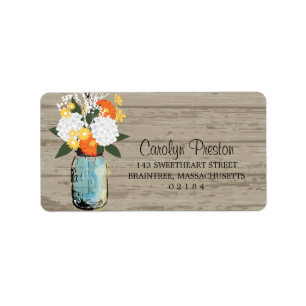Rustieke Mason Jar Gerbera Daisey Hydrangeas Etiket