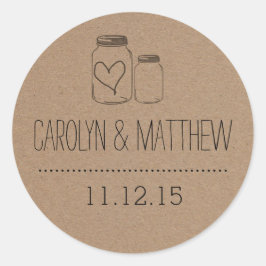 Rustieke Mason Jar| Heart Wedding Favor Sticker