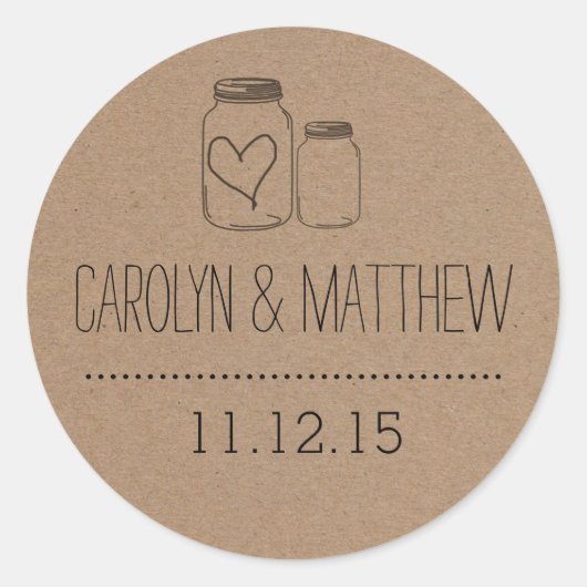 Rustieke Mason Jar| Heart Wedding Favor Sticker (Voorkant)