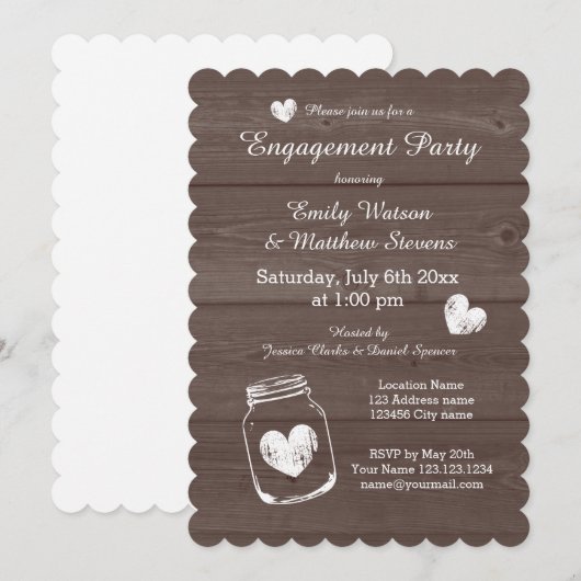 Rustieke mason jar hout verlovingsfeest uitnodigin kaart (Voorkant / Achterkant)