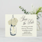 Rustieke Mason Jar Hydrangea Save the Date Kaart (Staand voorkant)