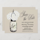 Rustieke Mason Jar Hydrangea Save the Date Kaart (Voorkant / Achterkant)