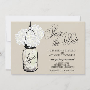 Rustieke Mason Jar Hydrangea Save the Date Kaart