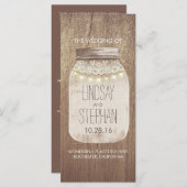 Rustieke Mason Jar Kant Lights Trouwprogramma's Programmakaart (Voorkant / Achterkant)