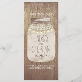 Rustieke Mason Jar Kant Lights Trouwprogramma's Programmakaart