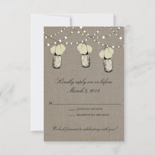 Rustieke Mason Jar Lichtslinger RSVP Kaartje (Voorkant)