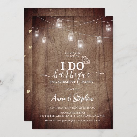 Rustieke Mason Jar Light Ik doe BBQ Verlovingsfees Kaart (Voorkant / Achterkant)