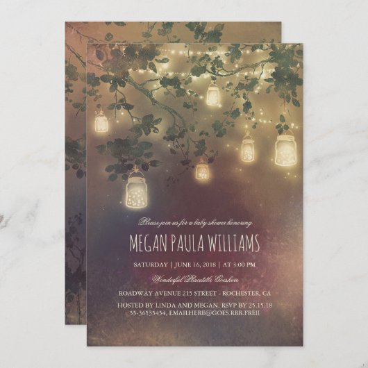 Rustieke Mason Jar Lights Baby shower Kaart (Voorkant / Achterkant)