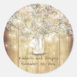 Rustieke Mason Jar Lights Baby's Breath Bruiloft Ronde Sticker
