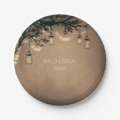 Rustieke Mason Jar Lights Boom Bruiloft Papieren Bordje (Voorkant)